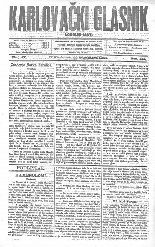 Karlovački glasnik : lokalni list : 3,47(1901) / odgovorni urednik Dragutin Hauptfeld.