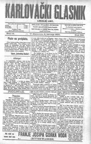 Karlovački glasnik : lokalni list : 3,14(1901) / odgovorni urednik Dragutin Hauptfeld.