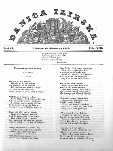 Danica ilirska : 8,47(1842) / učrednik Ljudevit Gaj.