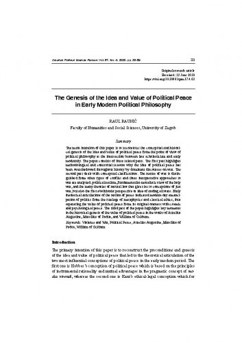 The genesis of the idea and value of political peace in early modern political philosophy / Raul Raunić.