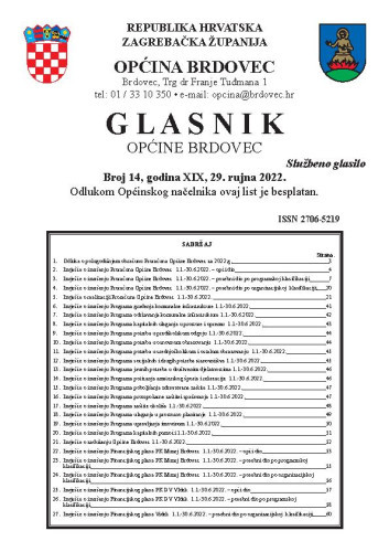 Glasnik Općine Brdovec : 19,14(2022)  / uredništvo Alen Prelec, Maja Coner i Daniel Bukovinski.