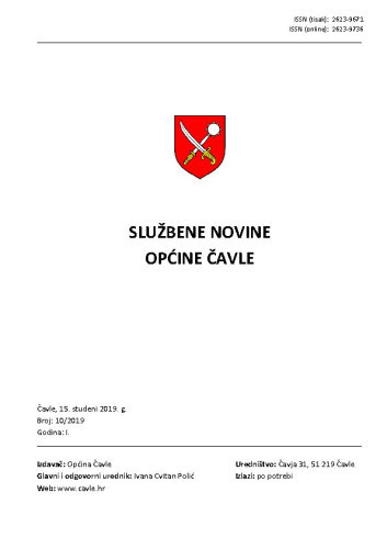 Službene novine Općine Čavle : 1,10(2019)  / glavni i odgovorni urednik Ivana Cvitan Polić