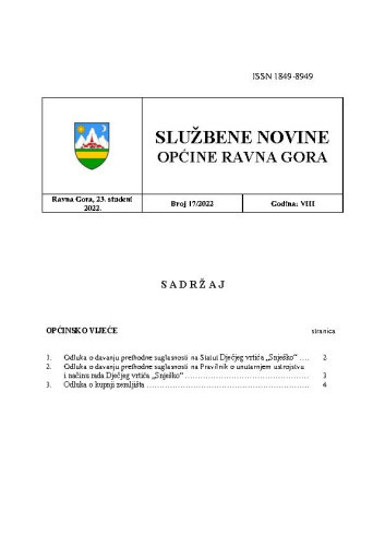 Službene novine Općine Ravna Gora  : službeno glasilo Općine Ravna Gora : 8,17(2022) / glavni urednik Mišel Šćuka.