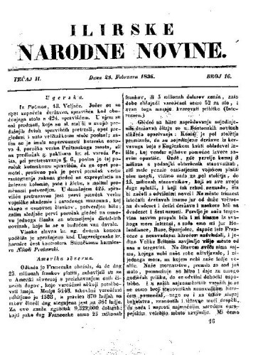 Ilirske narodne novine : 2,16(1836)   / [urednik Ljudevit Gaj].