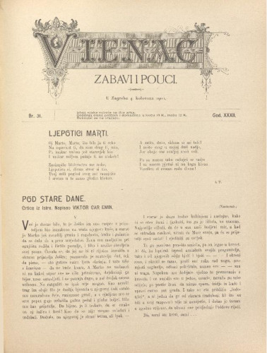 Vienac : zabavi i pouci. : 32,31(1900) / uredjuje Gjuro Arnold.