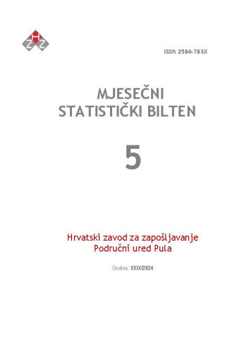 Mjesečni statistički bilten : 29,5(2024)  / Hrvatski zavod za zapošljavanje, Područni ured Pula ; urednica Tanja Lorencin Matić.