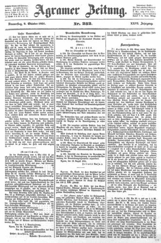 Agramer Zeitung : 26,232(1851) / für die Redaktion verantwortlich Ivan Sonvan. 