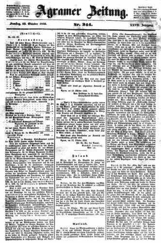 Agramer Zeitung : 26,244(1851) / für die Redaktion verantwortlich Ivan Sonvan. 