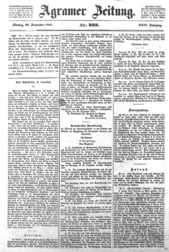 Agramer Zeitung : 26,223(1851) / für die Redaktion verantwortlich Ivan Sonvan. 