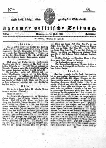 Agramer politische Zeitung : 11,60(1836) / Verlager und Redacteur Franz Stauduar und Ferd. Rosenau.