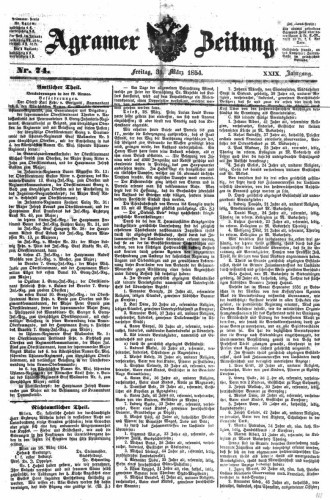 Agramer Zeitung : 29,74(1854) / für die Redaktion verantwortlich Ivan Sonvan. 