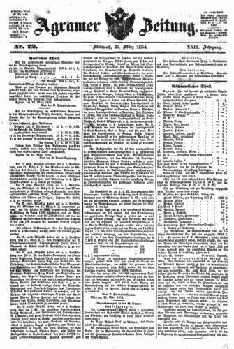 Agramer Zeitung : 29,72(1854) / für die Redaktion verantwortlich Ivan Sonvan. 