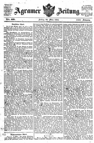Agramer Zeitung : 29,69(1854) / für die Redaktion verantwortlich Ivan Sonvan. 