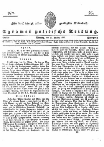 Agramer politische Zeitung : 11,26(1836) / Verlager und Redacteur Franz Stauduar und Ferd. Rosenau.