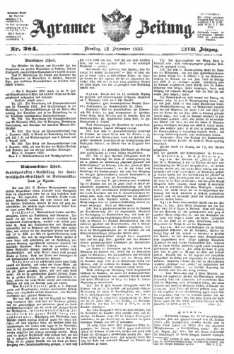 Agramer Zeitung : 28,284(1853) / Redakteur und Verleger F. S. Stauduar.