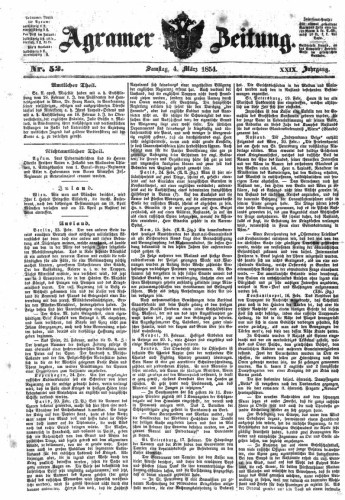 Agramer Zeitung : 29,52(1854) / für die Redaktion verantwortlich Ivan Sonvan. 