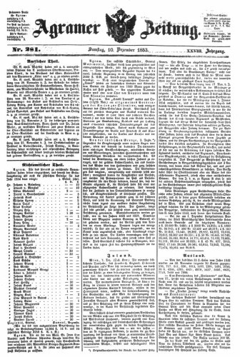 Agramer Zeitung : 28,282(1853) / Redakteur und Verleger F. S. Stauduar.