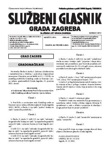 Službeni glasnik grada Zagreba : 67,43(2023)  / glavna urednica Mirjana Lichtner Kristić.