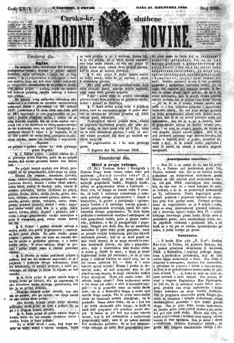 Carsko-kr. službene narodne novine : 26,200(1860)  / odgovorni učrednik Dr. Demeter.
