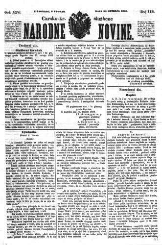 Carsko-kr. službene narodne novine : 26,118(1860)  / odgovorni učrednik Dr. Demeter.