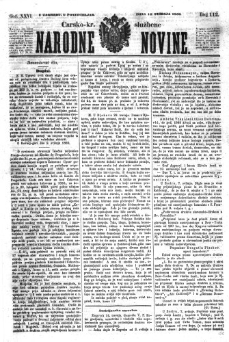 Carsko-kr. službene narodne novine : 26,112(1860)  / odgovorni učrednik Dr. Demeter.