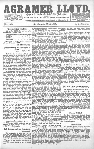 Agramer Lloyd  : organ für volkswirtschaftliche Interessen : 6,173(1903) / verantwortlicher Redacteur E. L. Blau.