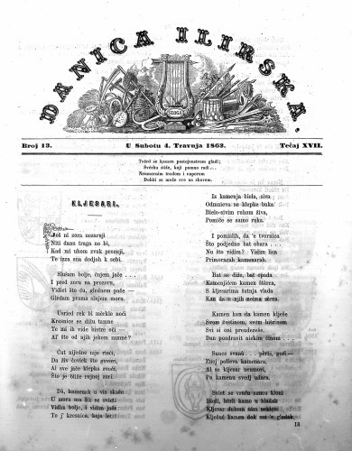 Danica ilirska : 17,13(1863)  / urednik Ljudevit Gaj.
