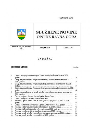 Službene novine Općine Ravna Gora : službeno glasilo Općine Ravna Gora : 7,13(2021) / glavni urednik Mišel Šćuka.