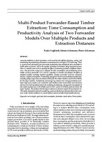 Multi-product forwarder-based timber extraction : time consumption and productivity analysis of two forwarder models over multiple products and extraction distances / Kayla Gagliardi, Simon Ackerman, Pierre Ackerman.