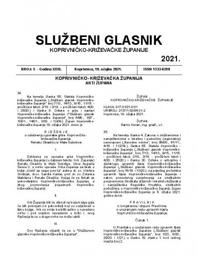 Službeni glasnik Koprivničko-križevačke županije : 29,5(2021) / glavni i odgovorni urednik Marina Horvat.