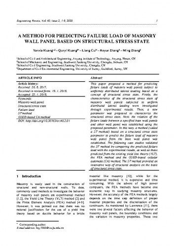 A method for predicting failure load of masonry wall panel based on structural stress state   / Yanxia Huang, Qunyi Huang, Liang Cui, Keyue Zhang, Ming Zhang.