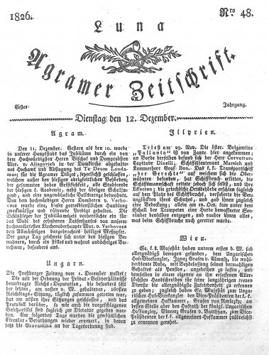 Luna Agramer Zeitschrift : 1,48(1826) / Herausgeber und Redacteurs F. S. Stauduar.