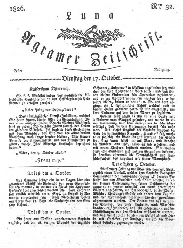 Luna Agramer Zeitschrift : 1,32(1826) / Herausgeber und Redacteurs F. S. Stauduar.