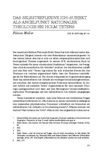Das selbstreflexive Ich-Subjekt als Angelpunkt rationaler Theologie bei Holm Tetens /Fabian Müller.