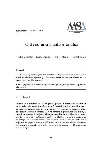 O dvije invarijante u analizi / Julije Jakšetić, Josip Lopatič, Petra Potočki, Robert Soldo.