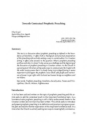 Towards contextual prophetic preaching / Filip Grujić.