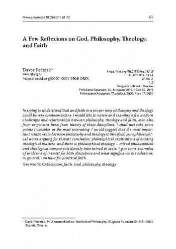 A few reflexions on God, philosophy, theology, and faith   / Davor Pećnjak.