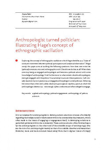 Anthropologist turned politician : illustrating Hage's concept of ethnographic vacillation / Dijana Šabić.