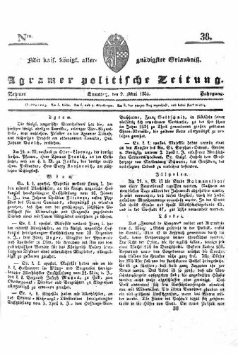 Agramer politische Zeitung : 10,38(1835) / Verlager und Redacteur Franz Stauduar und Ferd. Rosenau.