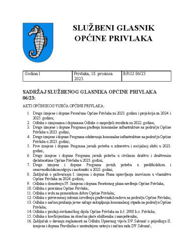 Službeni glasnik Općine Privlaka : 1,6(2023)  / glavni urednik Gašpar Begonja