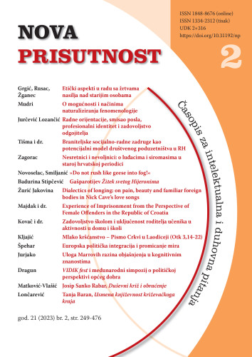 Nova prisutnost : časopis za intelektualna i duhovna pitanja : 21,2(2023) / glavna i odgovorna urednica, editor-in-chief Katica Knezović.
