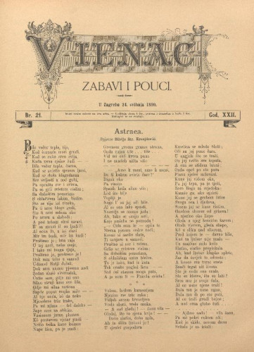 Vienac : zabavi i pouci. : 22,21(1890) / uredjuju V. Klaić i M. Maravić.