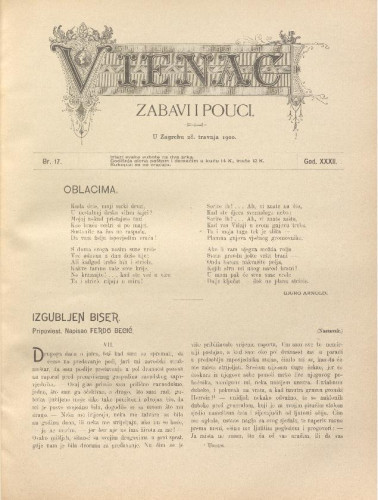 Vienac : zabavi i pouci. : 32,17(1900) / uredjuje Jovan Hranilović.