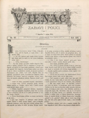 Vienac : zabavi i pouci. : 13,36(1881) / urednik August Šenoa.
