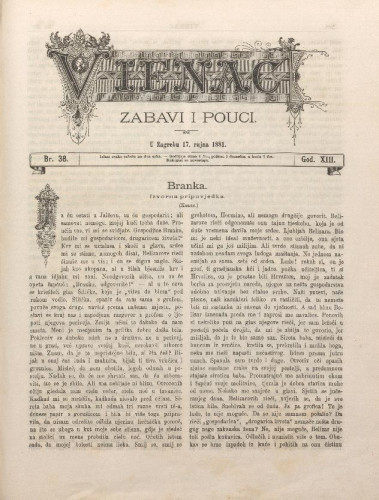 Vienac : zabavi i pouci. : 13,38(1881) / urednik August Šenoa.