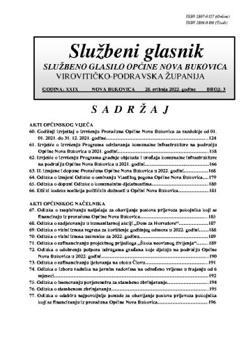 Službeni glasnik   : službeno glasilo Općine Nova Bukovica : 29,3(2022)  / Općina Nova Bukovica ; odgovorni urednik Irena Stipanović.