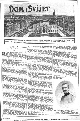 Dom i sviet  : ilustrovani list za zabavu, pouku i viesti dnevnih dogadjaja, javnom i društvenom životu, umjetnosti i znanosti, trgovini, obrtu, glazbi i kazalištu : 32,11(1919) / urednik Rudolf Kugli.