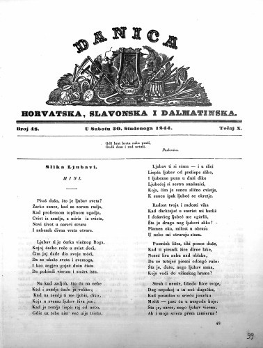 Danica horvatska, slavonska i dalmatinska : 10,48(1844)  / učrednik Ljudevit Gaj.