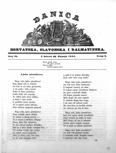 Danica horvatska, slavonska i dalmatinska : 10,29(1844)  / učrednik Ljudevit Gaj.