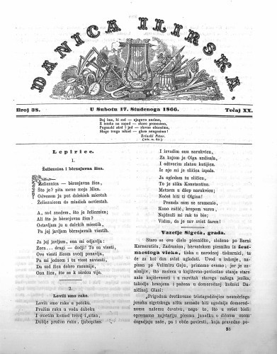 Danica ilirska : 20,38(1866)  / urednik Ljudevit Gaj.
